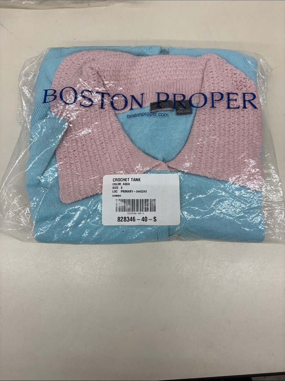 NWT Boston Proper Aqua V-Neck Sweater with Pink Collar